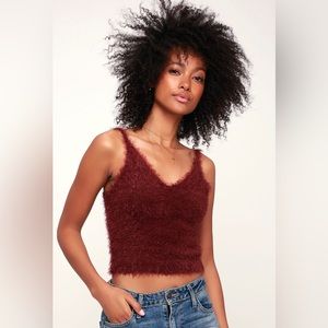 NWOT - Lulus - burgundy eyelash knit crop top